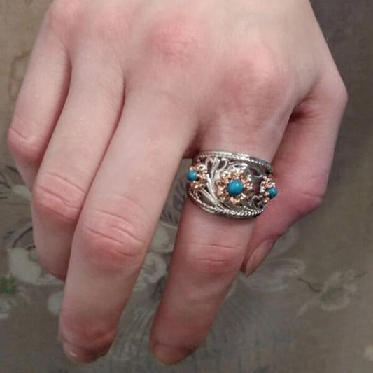 Turquoise Golden Flower Ring
