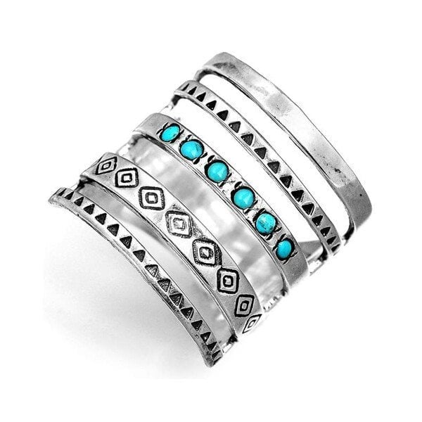Infinionly Bohemian Openwork Carved Turquoise Ring