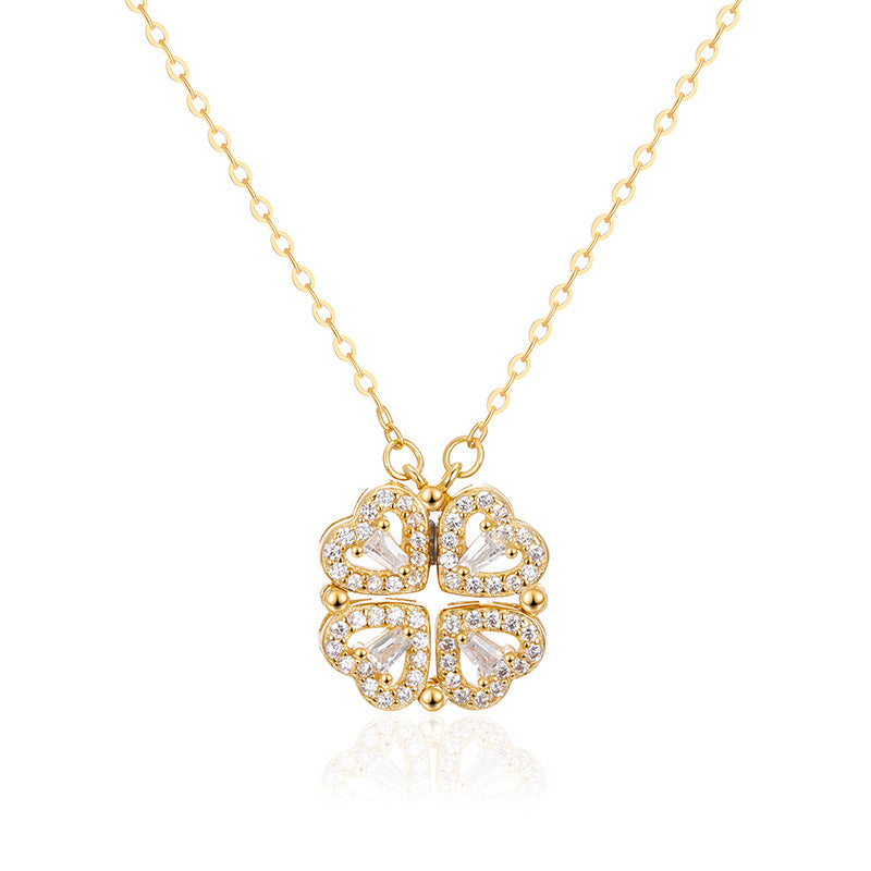 Infiionly Lucky Four Leaf Clover Heart Necklace