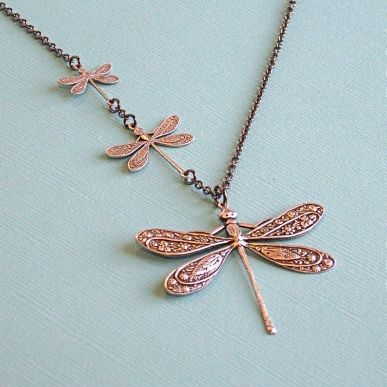 Sterling Silver Vintage Carved Dragonfly Necklace-Free Shipping Today Only