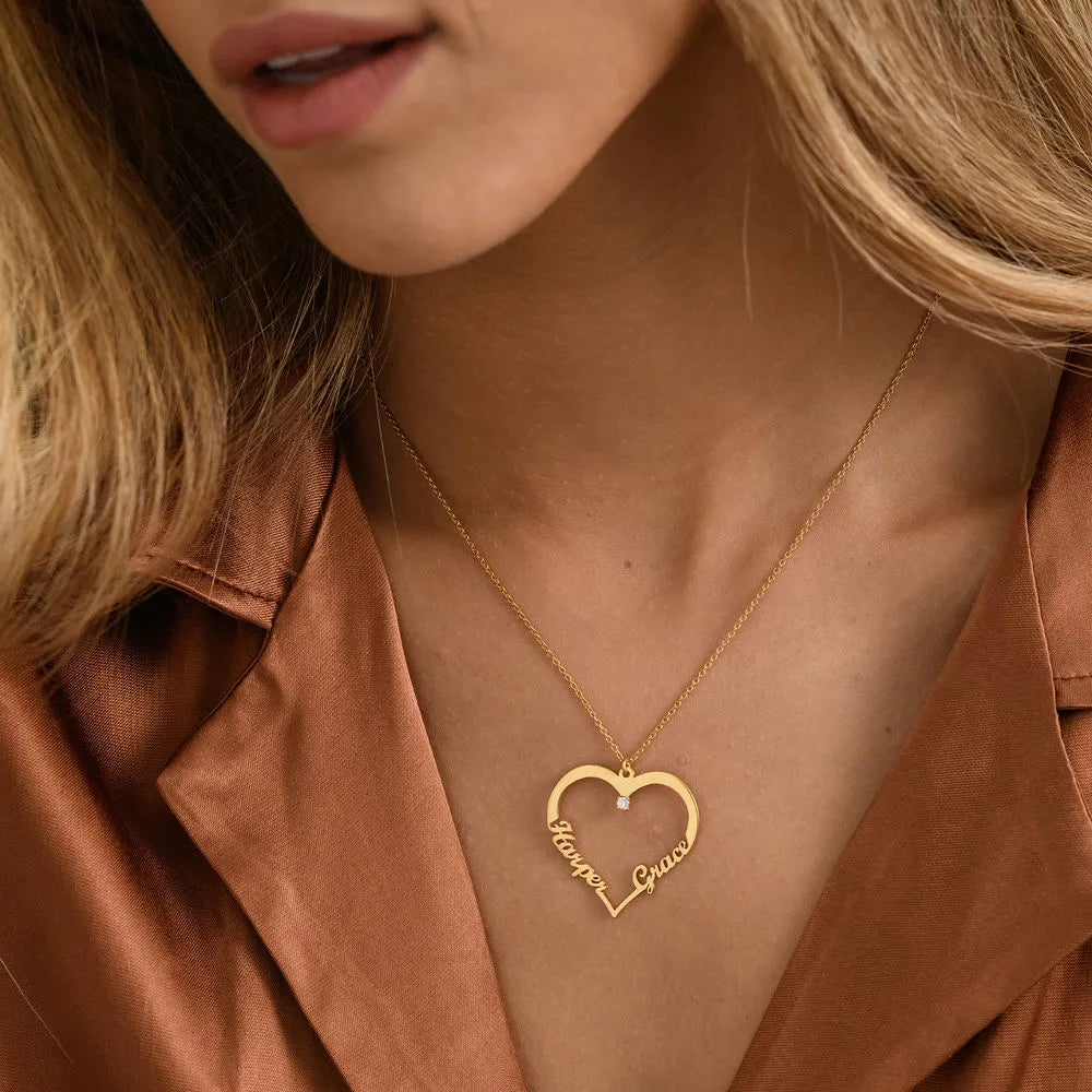 Infinionly Sterling Silver Custom Heart Two Name Personalized Neacklace