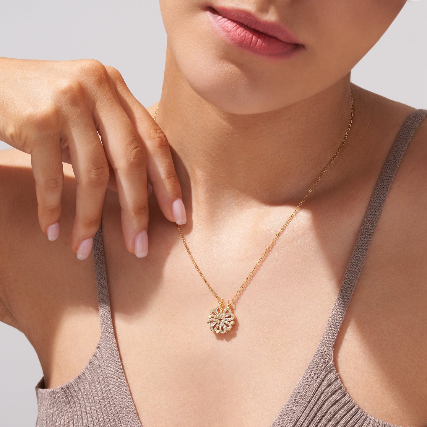 Infiionly Lucky Four Leaf Clover Heart Necklace