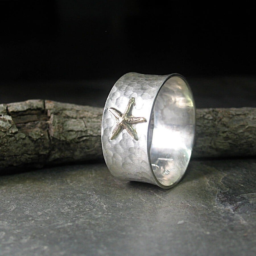 Infinionly Vintage Silver Wide Band Starfish Ring