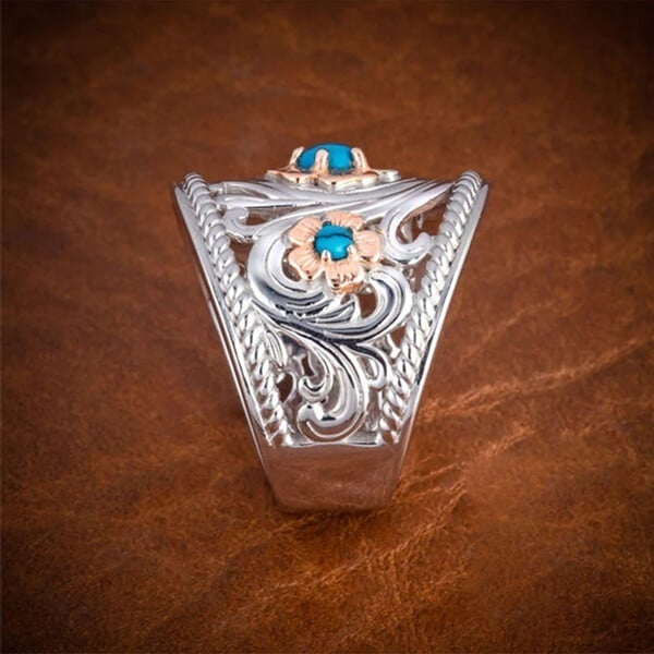 Turquoise Golden Flower Ring