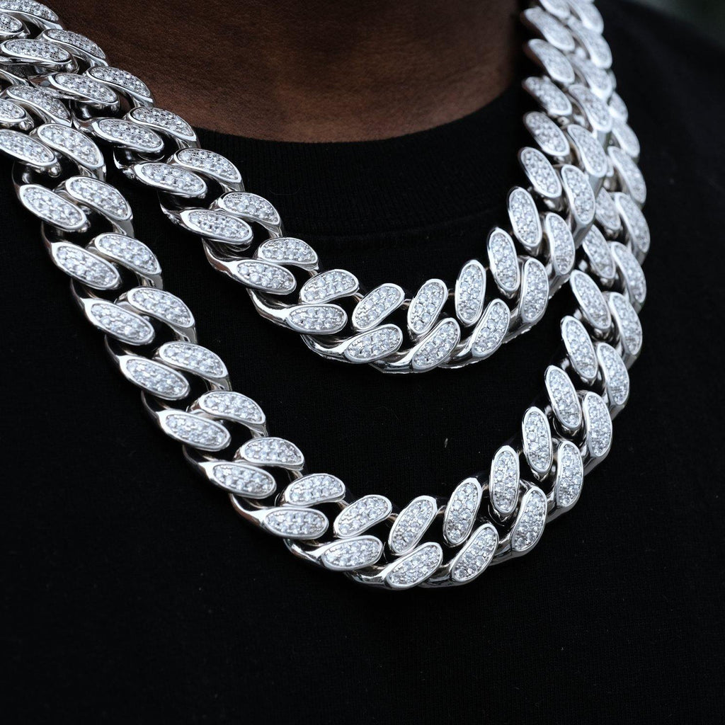 INFINIONLY 19MM BOX CLASP ICED CUBAN LINK CHAIN IN WHITE GOLD