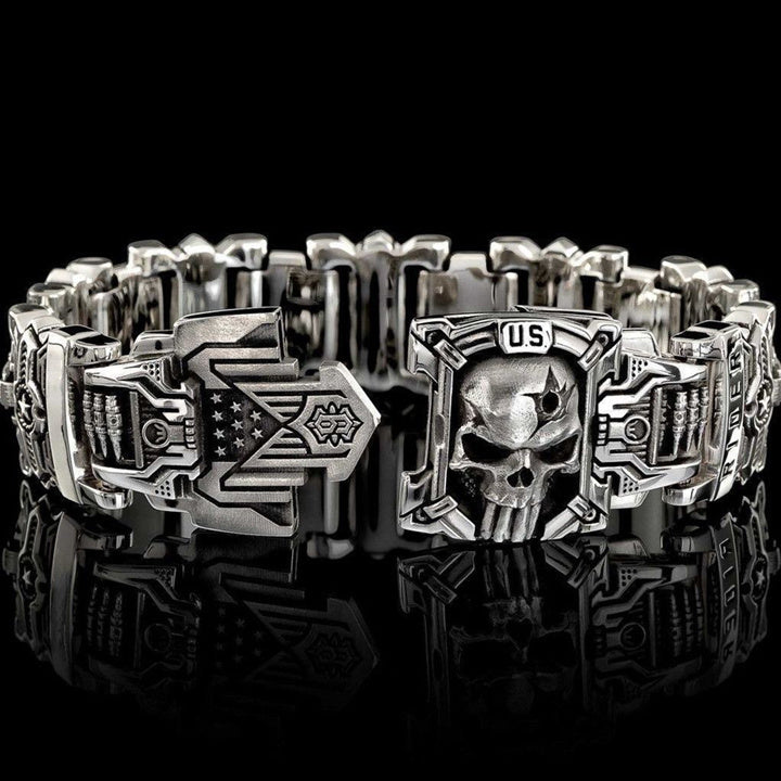 Armed Forces Destiny Struggle Skull Interlock Silver Bracelet