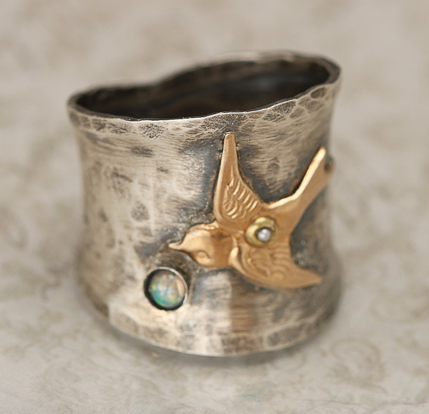 Infinionly Sterling Silver Wide Band Ring, Bird Ring For Woman