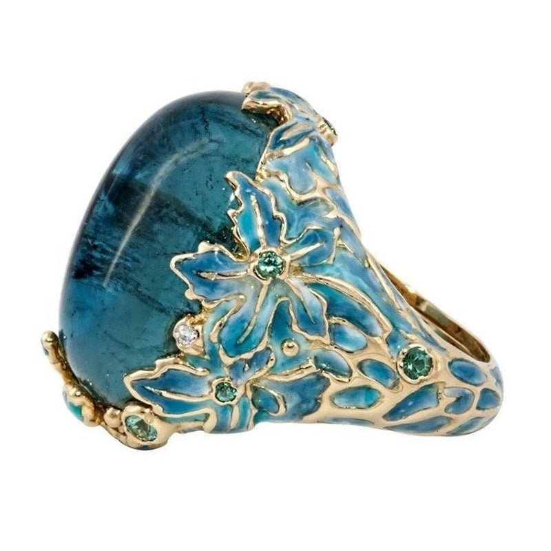 Infinionly Fashion Carving Enamel Flower Ring