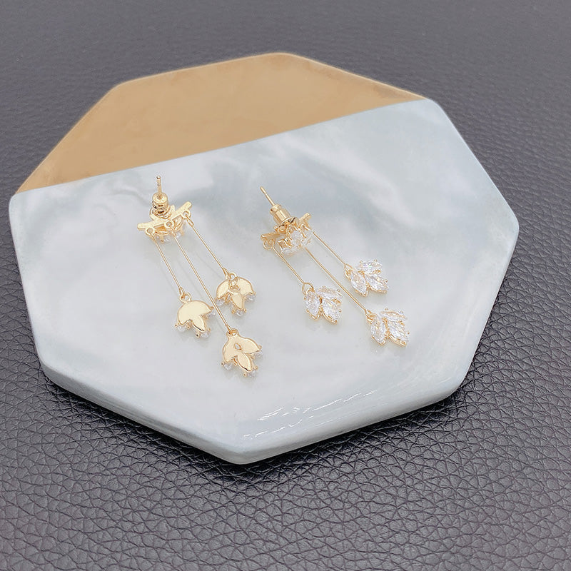 Infinionly Zircon Fringed Leaf Earrings