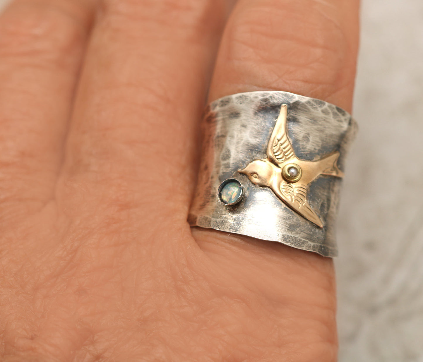 Infinionly Sterling Silver Wide Band Ring, Bird Ring For Woman