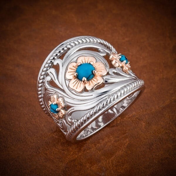 Turquoise Golden Flower Ring