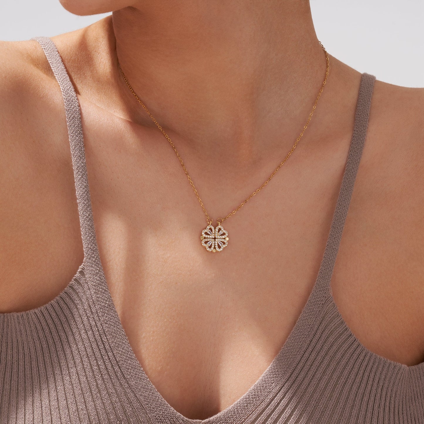 Infiionly Lucky Four Leaf Clover Heart Necklace