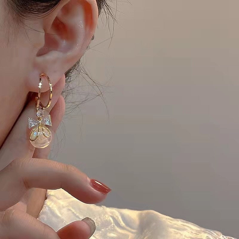 Infinionly Fashion Trend Crystal Zircon Bow Pendant Earrings