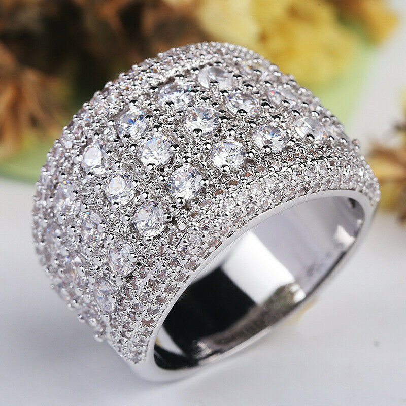 Shining Women's White Zircon Full Crystal Rings