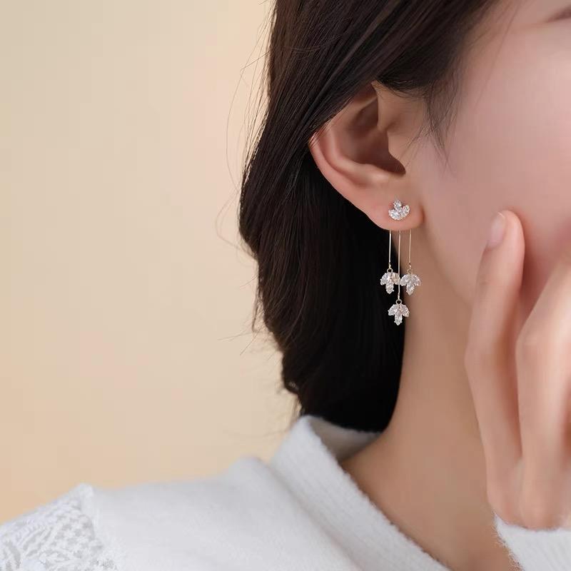 Infinionly Zircon Fringed Leaf Earrings