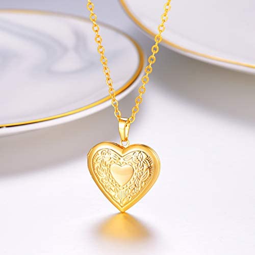 Infinionly Big Pattern Heart Photo Locket Necklace