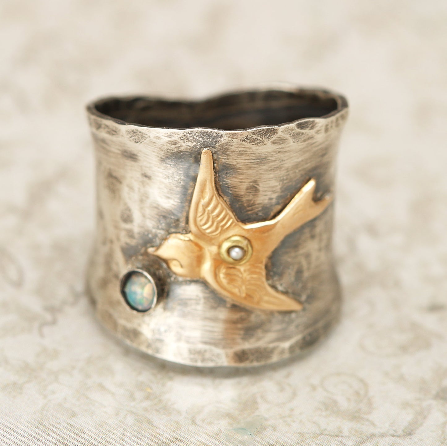 Infinionly Sterling Silver Wide Band Ring, Bird Ring For Woman