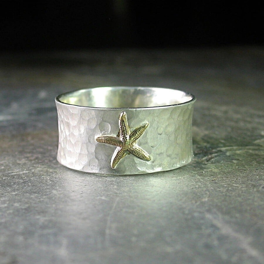Infinionly Vintage Silver Wide Band Starfish Ring