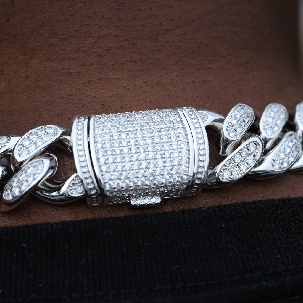INFINIONLY 19MM BOX CLASP ICED CUBAN LINK CHAIN IN WHITE GOLD