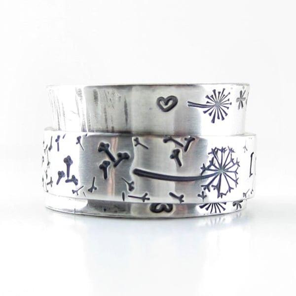 Infinionly Silver Dandelion Spinner Ring