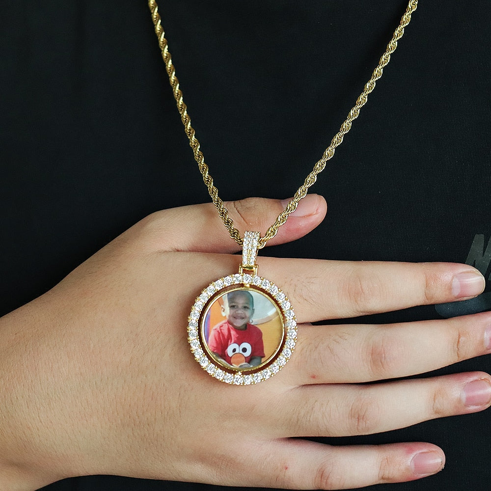 Infinionly Custom Made Photo Rotating double-sided Medallions Pendant