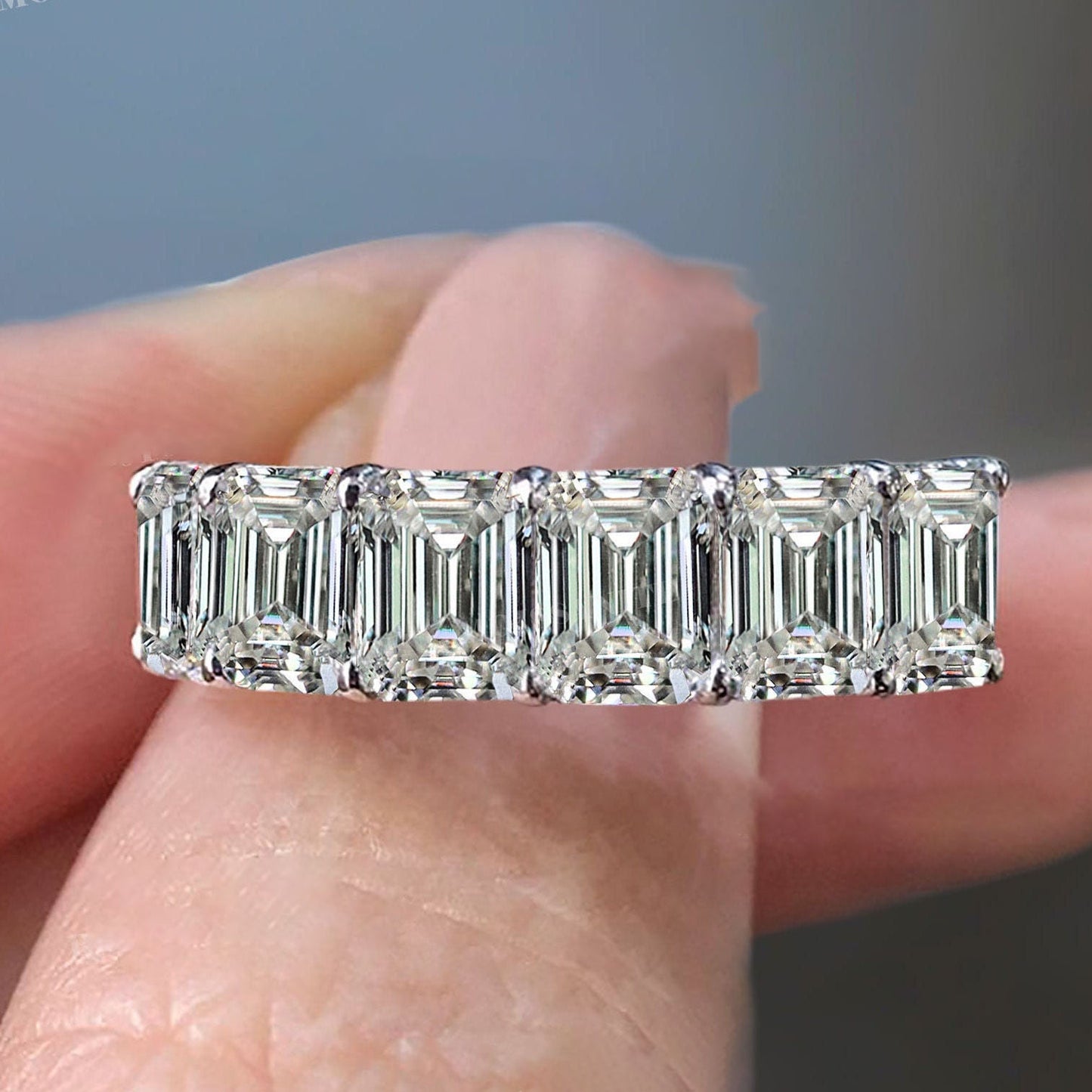 Infinionly Emerald Cut Moissanite Inlay Ring