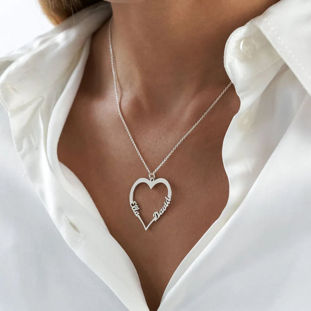 Infinionly Sterling Silver Custom Heart Two Name Personalized Neacklace