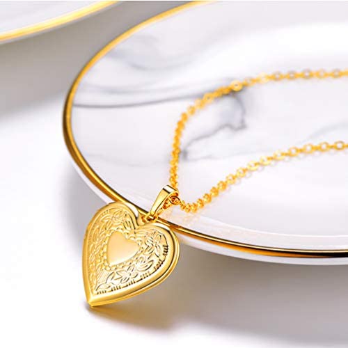 Infinionly Big Pattern Heart Photo Locket Necklace