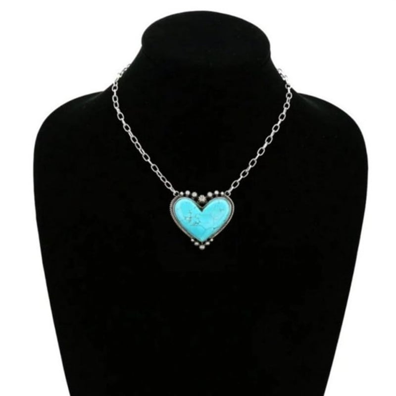 Infinionly Boho Turquoise Heart Pendant Necklace