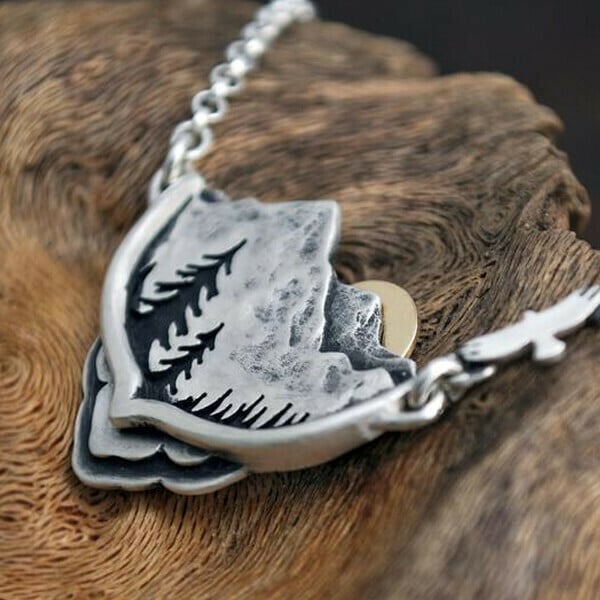 Infinionly Mountain Pine Tree Sun Landscape Necklace
