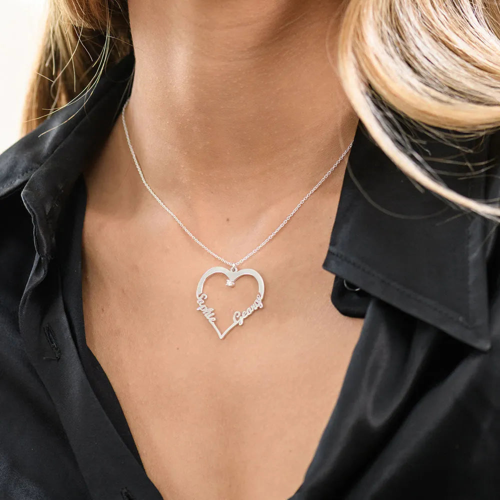 Infinionly Sterling Silver Custom Heart Two Name Personalized Neacklace