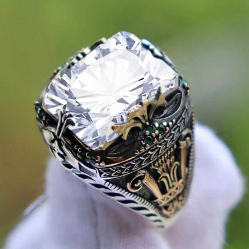 Infinionly New Inlaid Emerald Men Luxury Ring