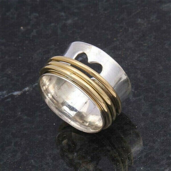 Silver Retro Love Heart Ring