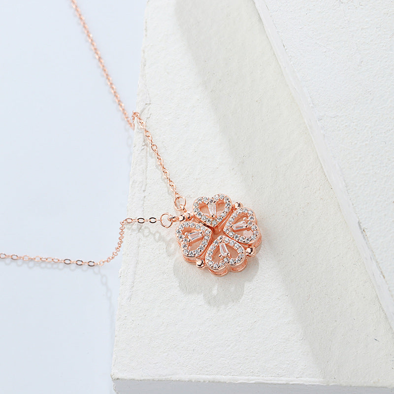 Infiionly Lucky Four Leaf Clover Heart Necklace