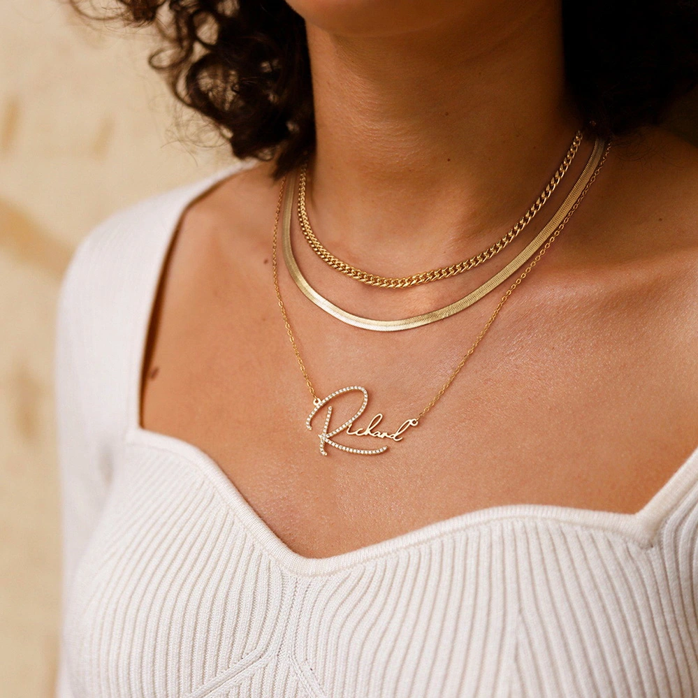 Infinionly Signature Style Name Necklace With Zircon