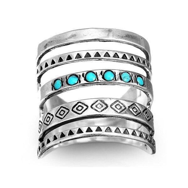 Infinionly Bohemian Openwork Carved Turquoise Ring