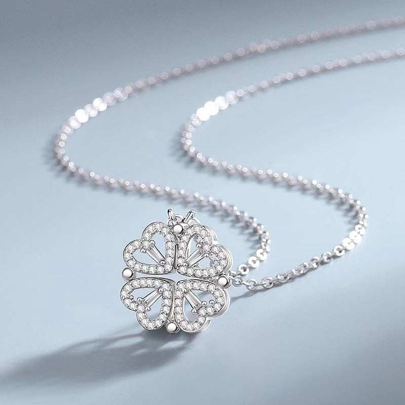 Infiionly Lucky Four Leaf Clover Heart Necklace