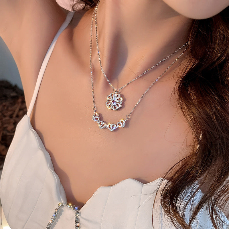 Infiionly Lucky Four Leaf Clover Heart Necklace