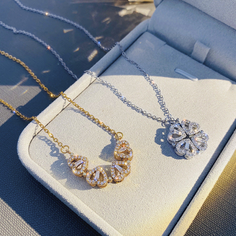 Infiionly Lucky Four Leaf Clover Heart Necklace