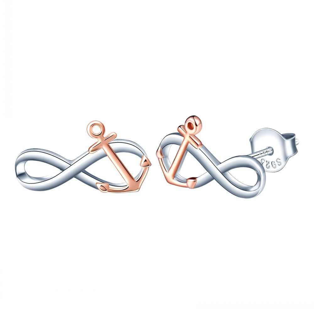 Infinity Anchor Two Tone Stud Earrings