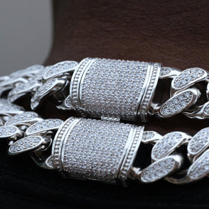 INFINIONLY 19MM BOX CLASP ICED CUBAN LINK CHAIN IN WHITE GOLD