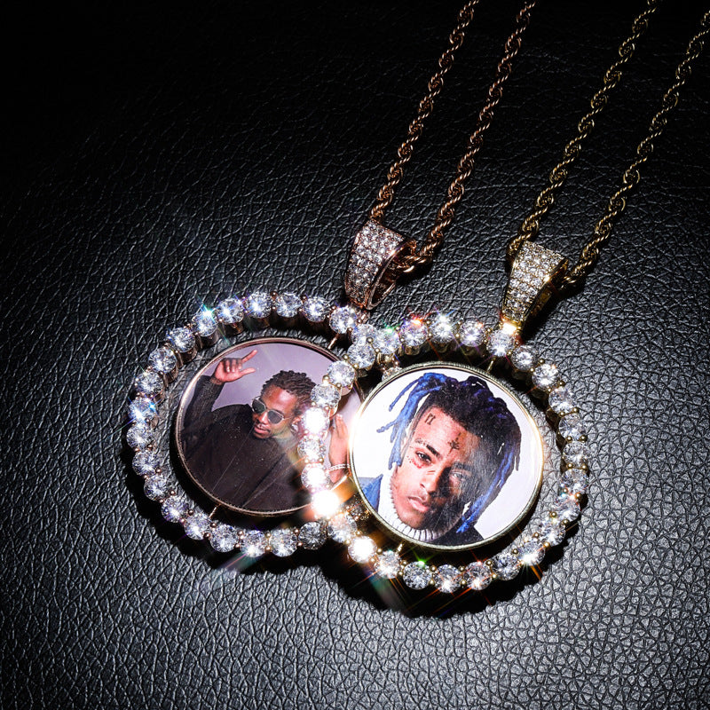 Infinionly Custom Made Photo Rotating Double-sided Medallions Necklace