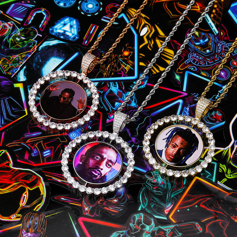 Infinionly Custom Made Photo Rotating Double-sided Medallions Necklace