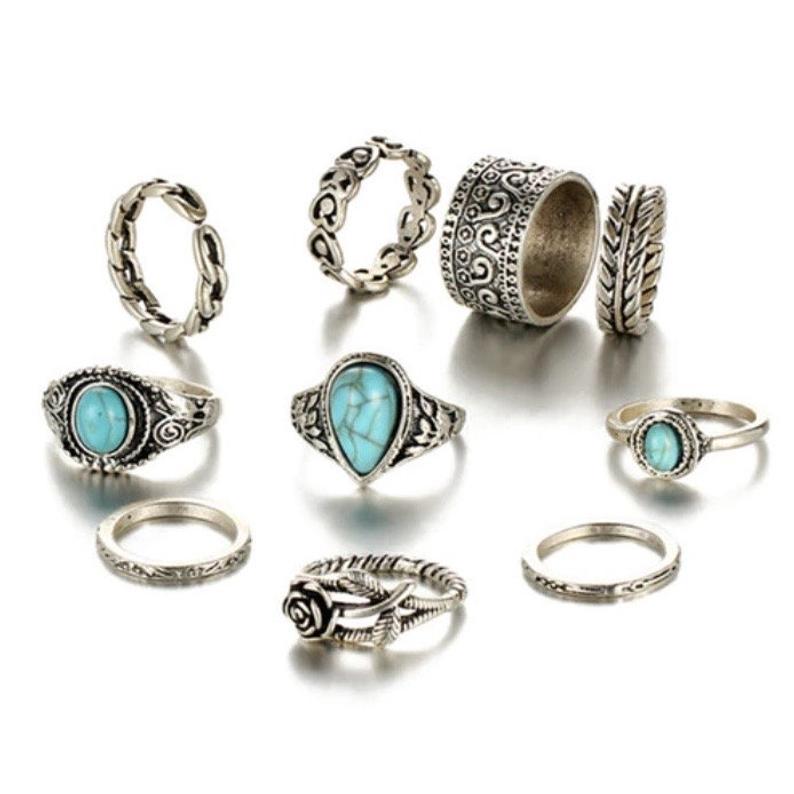 Infinionly Petal Turquoise 10-Piece Set Ring