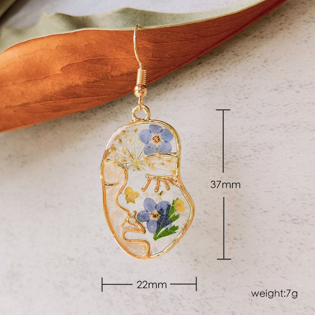 Infinonly Abstract Face Forget Me Not Flower Earrings