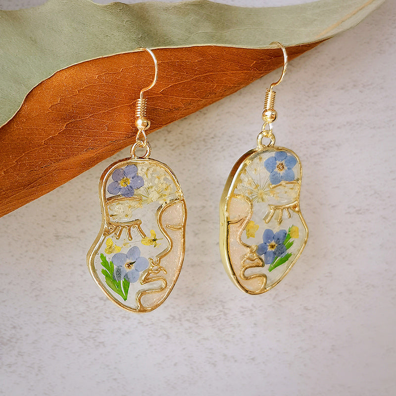 Infinonly Abstract Face Forget Me Not Flower Earrings