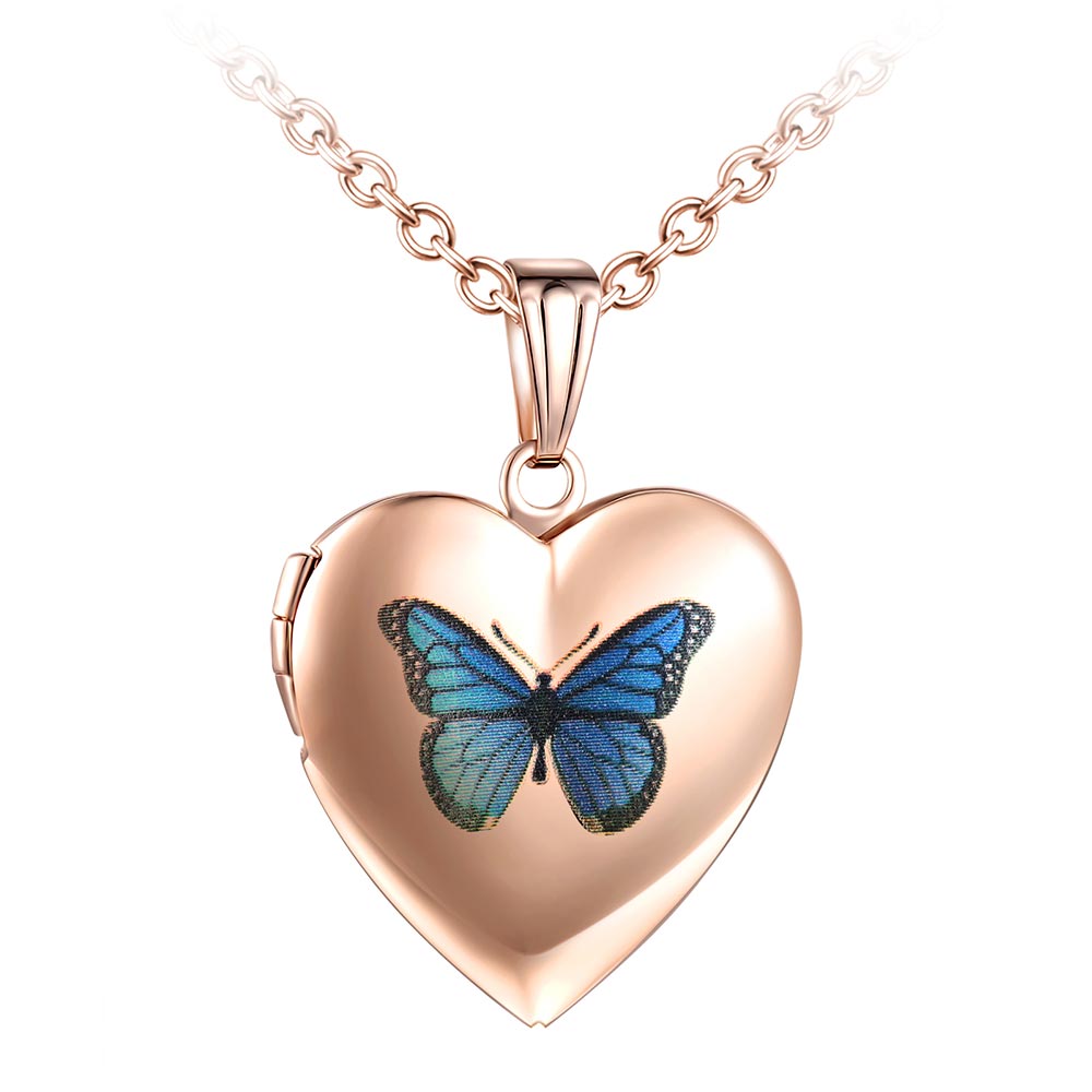 Infinionly Butterfly Rose Gold Heart Photo Locket Necklace