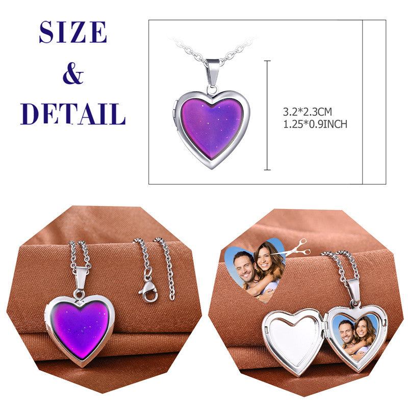 Infinionly Color Changing Temperature Heart Photo Locket Necklace