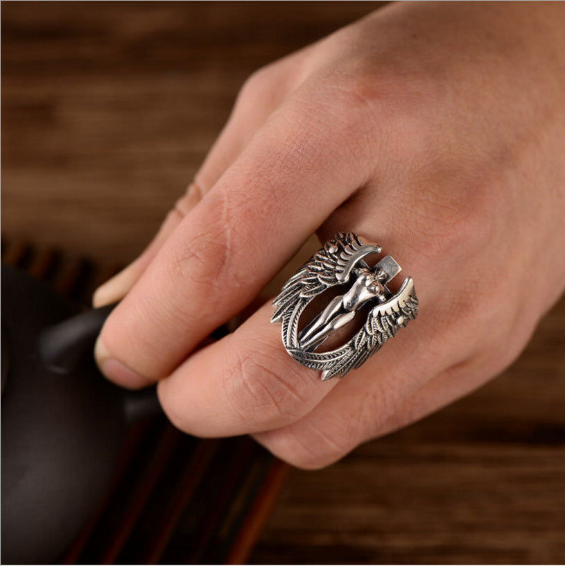 Infinionly Simple Cross Wings Titanium Steel Ring