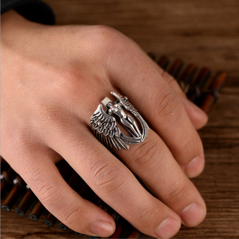 Infinionly Simple Cross Wings Titanium Steel Ring